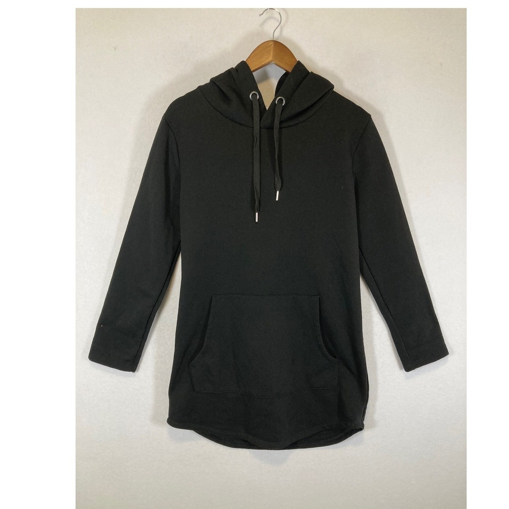 Athleisure Z Avenue USA Womens Medium‎ Black Longline Curved Hem Fleece Hoodie